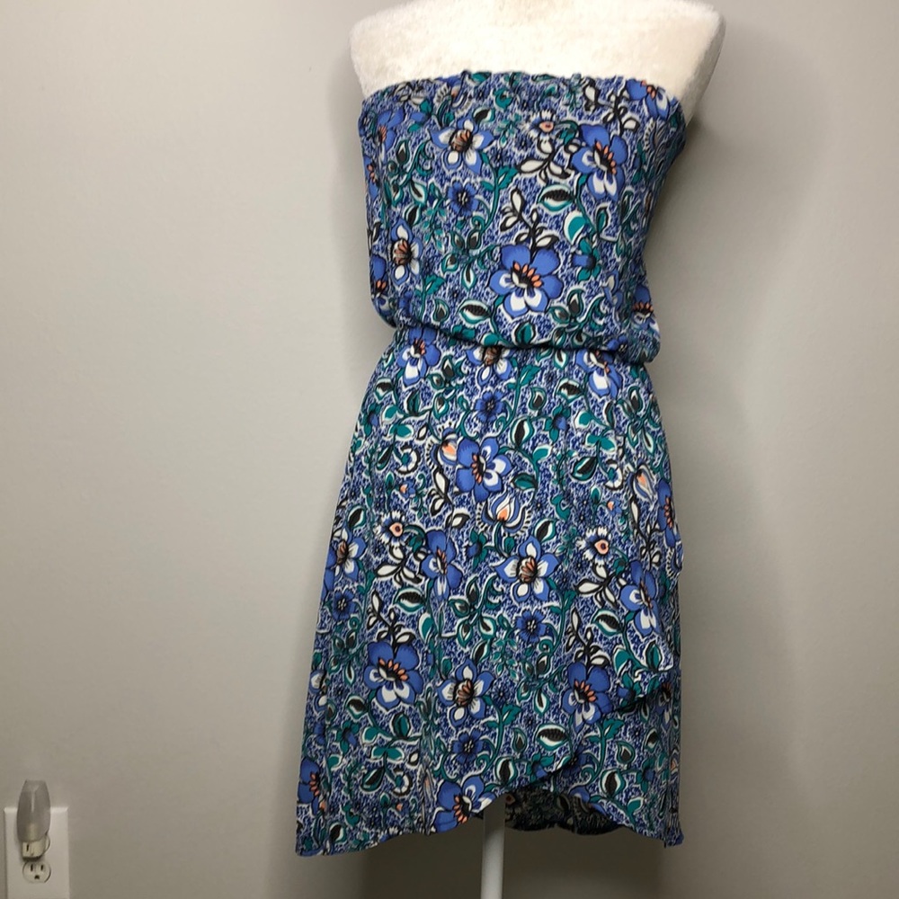 Express Strapless Asymmetrical Floral Dress Size Small